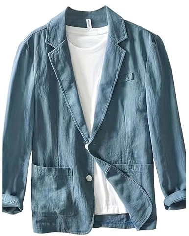 Yahbrra Blazer da Uomo in Lino, Giacca Sportiva per il Tempo Libero Slim Fit a Due Bottoni Leggeri
