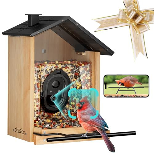 Vogelfutterstation mit Kamera, BBPECO Intelligente Vogelhaus-Kamera mit sofortigen Ankunftswarnungen, KI identifiziert über 10.000 Arten & kostenloses Cloud-Video, geeignet für die Vogelbeobachtung