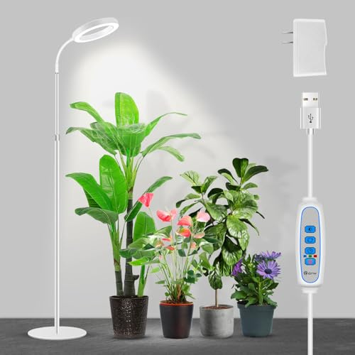 Garpsen Grow Light, Full Spectrum Plant Lights with Stand, for Large Plants | 6000K 80LEDs Floor Grow Lamp, 3 Color Modes, Timer 6/12/16H, 5 Dimmable Levels, 67'' Adjustable Height, Gooseneck