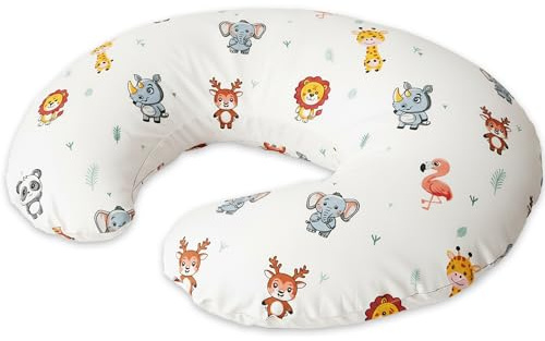 LivinEase Nursing Pillow for Breastfeeding & Bottle Feeding – 100% Cotton OEKO-TEX Certified Baby Feeding Pillow washable Cover – Perfect for Tummy Time (Jungle)
