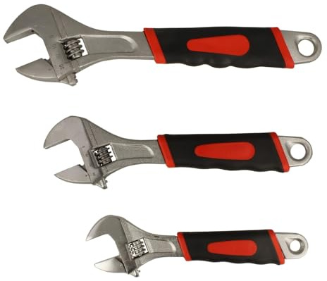 BOOMET Rollgabelschlüssel 3er Set · 200mm / 250mm / 300mm · universal verstellbarer Maulschlüssel für präzise Anwendung, ideales Werkzeug-Set