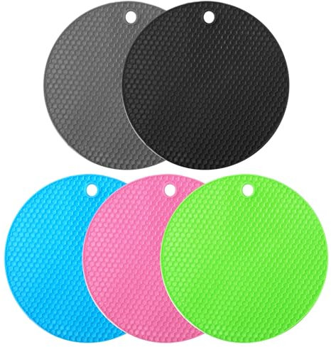 Ptwola 5 Stück Topfuntersetzer Heiße Töpfe Pfannen Silikon Hitzebeständige Mehrzweck Hitzebeständig Untersetzermatten mit Rutschfestem Wabendesign Rund Flexibel rutschfest Hochwertige Topflappen