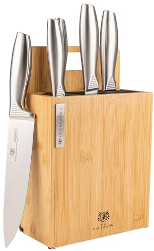 KARL HAUSMANN Messerblock Magnetisch mit Messerset - 6 Teilig Küchenmesser Set - Magnetischer Block aus Bambus mit Schneidebrett - Edelstahl Messer mit Kochmesser & Brotmesser