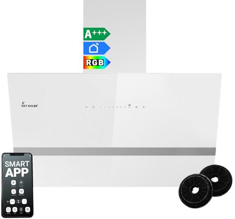 Cappa aspirante 80 cm/Cappa Cucina Inclinata/acciaio inossidabile/vetro bianco/WiFi/auto spegnimento/Illuminazione LED RGBW/Operazione di tocco / EASY8005WM