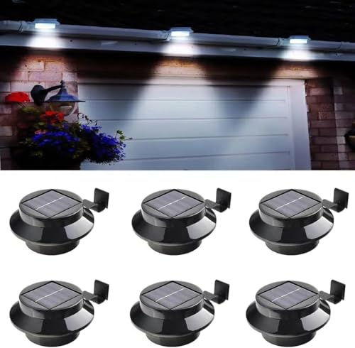 Pack Of 6 Solar Powered Black 3 LED Gutter Lights | Outdoor Garden Security Fence Wall Lamp| Easy to install | Can be mounted basically anywhere like roof gutters fence, tree, dog house, wall |