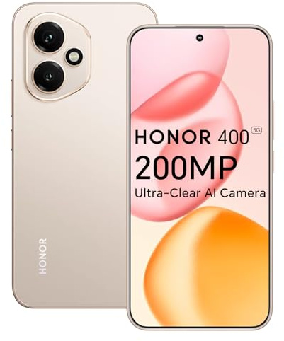 Honor 400 5G Smartphone, 8GO 512GO, Caméra AI Ultra-Claire de 200 Mpixels, 6,55 AMOLED Display 120Hz, Snapdragon 7 Gen 3, 5170mAh, IP65, Dual SIM, NFC, Android 15, sans Chargeur, Or