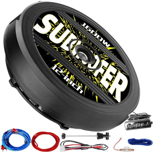 Subwoofer activo de neumático de repuesto de 12 pulgadas, potencia de 1600 W, subwoofer de coche Plug & Play con control remoto, diseñado específicamente para pozos de neumáticos de repuesto, sistema