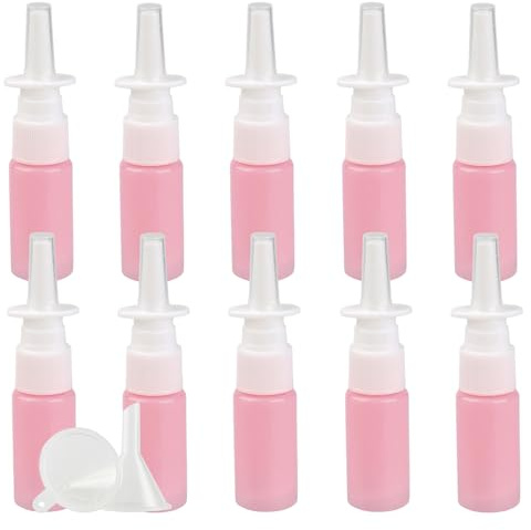 PQPAUTY 10 Pezzi Flacone Spray Nasale 15ml Rosa, Spray Nasale Vuota in Plastica Riutilizzabile, Mini Nebulizzatore Spray Nasale per Uso Domestico e in Viaggio, Oli Essenziali, Soluzione Salina
