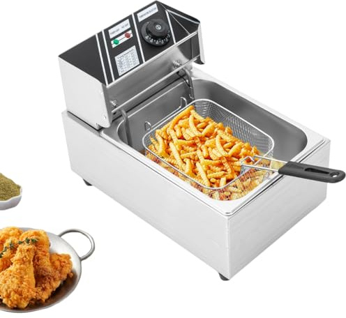 6L Friggitrice, Friggitrice Elettrica ad Olio, 2500 watt, Controllo della temperatura 60-200°C, lavabile in lavastoviglie per ristoranti, supermercati, fast food e altri locali simili