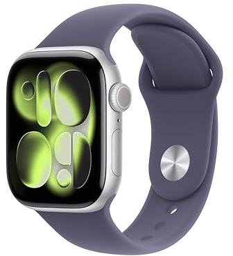Apple Watch Series 11 GPS + Cellular 42 mm Smartwatch mit Aluminiumgehäuse in Silber und Sportarmband in Nebelviolett (M/L), Schlafindex, Fitnesstracker, Gesundheitsüberwachung, Always-On Display
