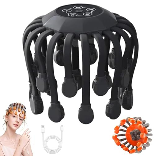 Octorelax Head Massager, Anti-Stress 360° All-Round Electric Scalp Massager with 5 Modes, 20 Massage Heads, Timer, Portable Rechargeable Cordless Scalp Head Massager for Women and Men