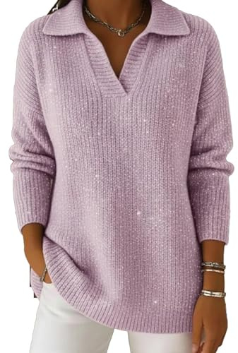 Generisk damtröja med glitter, v-ringad, långärmad, elegant, bling, blus, topp för kvällsmode och festligheter, 06, M