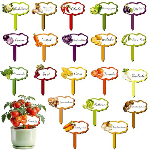 Konsait 20 Pack Wooden Vegetable Plant Labels for Outdoor Garden Waterproof Plant Name Stakes for Seed Labels Vegetable Garden Supplies,20 Styles