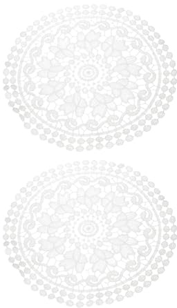 QUARKZMAN 2 Piezas De Mantelitos De Encaje para Mesas 12 Pulgadas Redondos | Manteles Individuales De Encaje Hechos A Mano Posavasos De Encaje De Algodón Para Cocina Bodas Blanco Y Glicina