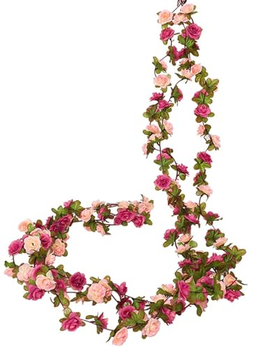 EnixwH 3 Stück Blumengirlande Blumengirlande Künstlich Girlande Frühling | Farbverlauf Simulation Blumen Girlande Atmosphärische Wirkung Rosengirlande für Party Türanordnung Heimdekoration (Rosenrot)