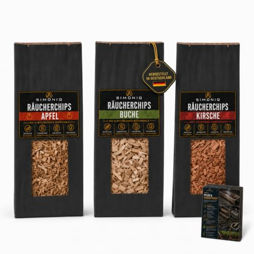 Generisch Premium Räucherchips – Smokerbox für Gasgrill, Holzkohlegrill & Smoker – 4 Holzsorten Buche Apfel Kirsche Whiskey – BBQ Geschenk für Männer (Räucherchips)