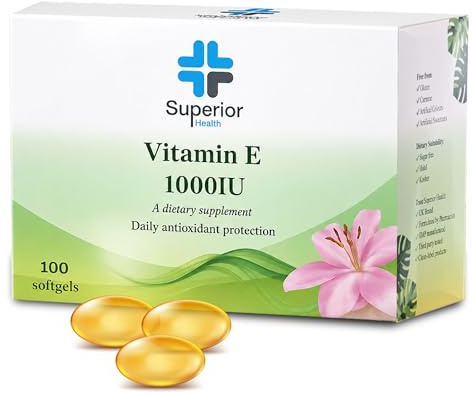 Vitamin E 1000 IU Capsules – 100 Softgels | 100 Days Supply | High Strength Natural D-Alpha Tocopherol | Halal & Kosher | Blister Pack |