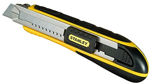 STANLEY FatMax Cuttermesser Profi Teppichmesser Stanley Messer mit Magazin (18mm Klingenbreite, 180mm Länge, Klingenführung aus rostfreiem Stahl, mit Klingenbrecher, inkl. 6 Abbrechklingen) 0-10-481