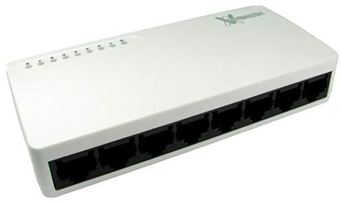 rhinocables - Ethernet Network Switch Box | 8 Port LAN Hub | Ideal for Home & Office Networking | LED Indicator for Real-Time Status | External Power Adapter, Cat5e 10/100, 8 Port