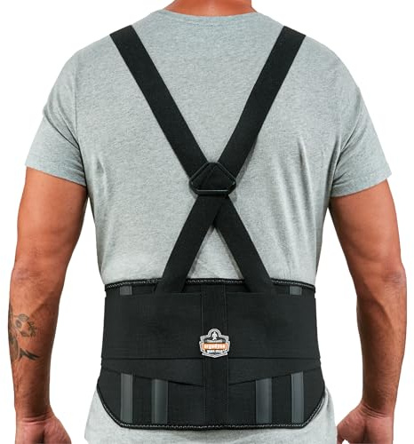 Ergodyne ProFlex 1600 Back Support Brace, 9 Extended Support, High Cut Front For Mobility, Large,Black