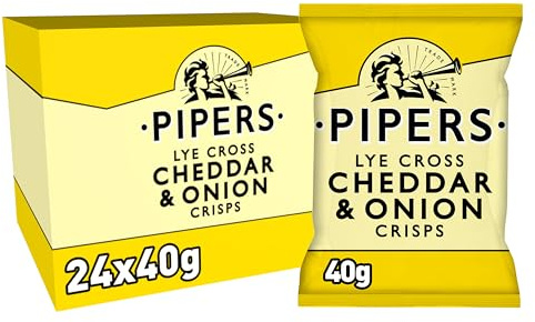 Pipers Crisps Lye Cross Cheddar and Onion 40 g, 24 Count (Pack of 1)