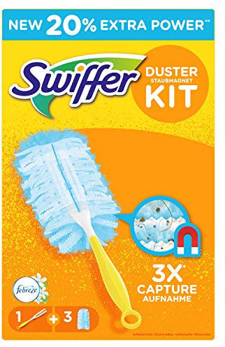 Swiffer Staubmagnet Set mit Febreze-Duft 1 Griff plus 3 Ersatztücher, 1er Pack (1 x 1 Stück)