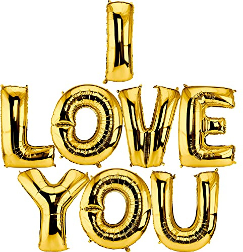 DekoRex ® I LOVE YOU Ballons in Gold 40cm Folienballons Buchstabenballons Luftballon