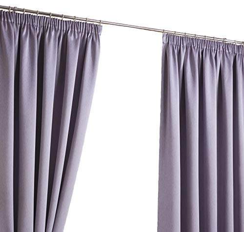 Sateen Woven Blackout Mauve Pencil Pleat/Tape Top Unlined Readymade Curtain Pair 45x90in(114x228cm) Approximately By Hamilton McBride®