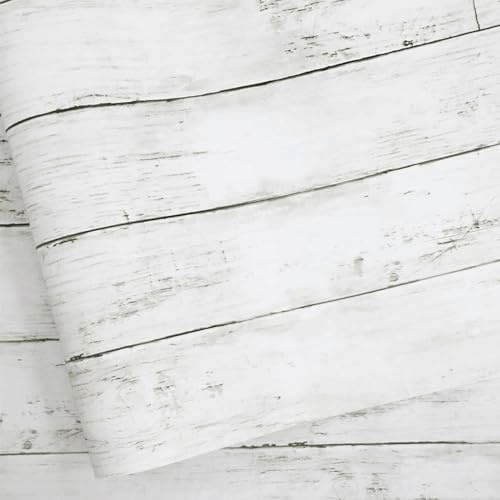 Abyssaly Peel and Stick Wallpaper 17.7 X 118 White Gray Wood Shiplap Contact Paper Self-Adhesive Removable Decorative Wall Covering Vintage Wood Plank Film for Home Decoration