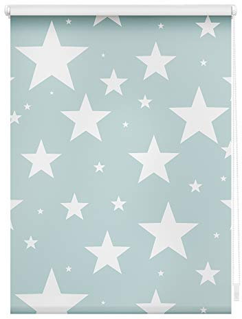 Lichtblick Klemmfix Tageslicht-Rollo mit Motiv, ohne Bohren, Blickdicht, Seitenzugrollo, Made in Germany, Sterne Petrol, 90 x 150 cm (B x L)