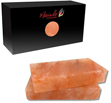 Marindo® BBQ Griglia, pietra di sale XL, set da 2 pezzi, spessore extra: 20 x 10 x 4 cm, sale in cristallo puro, piastra di sale per una fantastica esperienza di grigliata