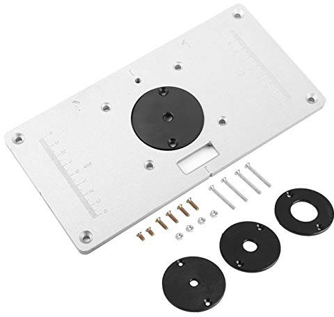 235 * 120 * 8mm Aluminum Router Table Insert Plate with 4 Router Insert Rings and1 Pack of Fixing Screws for Woodworking Benches