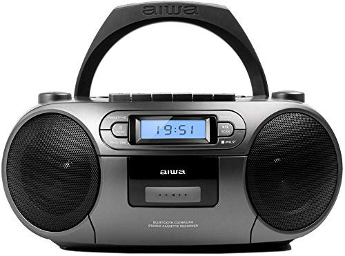 Aiwa BBTC-550BK Radio Cassette Portable avec CD, Bluetooth et USB, enregistreur de Cassettes Coloris : Gris métallisé.