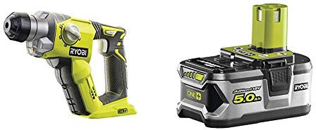 Ryobi R18SDS-0 ONE+ SDS Plus Cordless Rotary Hammer Drill (Body Only) - Hyper Green & RB18L50 ONE+ Lithium+ 5.0Ah Battery, 18 V