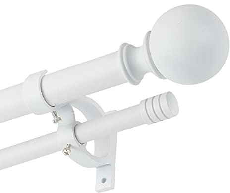 Kemmie Bastone per tende da finestra classico da 2,5 cm, con terminali rotondi e cilindrici, semplice doppia asta telescopica, 91,4-183 cm, bianco opaco