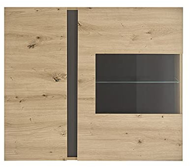 Lomadox Hängevitrine in Eiche Artisan Nb. mit Absetzungen in Graphit grau, B/H/T: ca. 97/83/40 cm