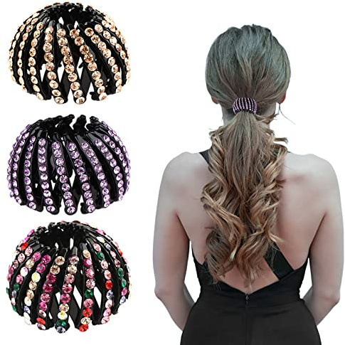 SacJkt Birds Nest Hair Clips, 3 Pieces Vintage Geometric Retractable Hair Loops, Expandable Ponytail Holder Clip Bird Nest Shaped Hair Clips, Hair Accessories for Girls Women