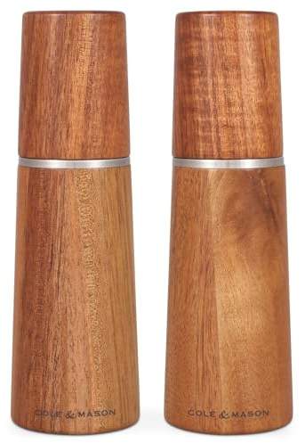 Cole & Mason H322225 Marlow Acacia salt- och pepparkvarn set, Precision + trä, akaciaträ, 185 mm, presentpaket, inkluderar 2 x salt- och pepparkvarnar