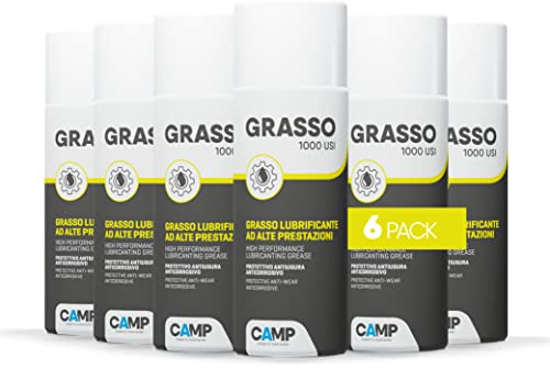 CAMP GRASSO 1000 USI, Grasso lubrificante sintetico multiuso, di lunga durata, Anti-usura e anti-ruggine, Pack 6x400ml