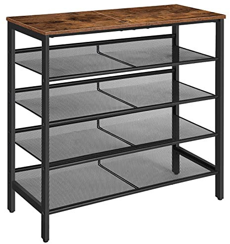 HOOBRO Schuhregal, 5-stöckiges Schuhablage, Schuhschrank, verstellbares Metallgitterregal, Geräumige Oberseite, für 16-20 Paar, Eingang, Korridor, Industrie, vintagebraun-schwarz EBF12XJ01