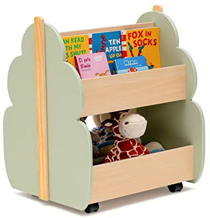 COSTWAY Kinder Bücherregal auf Rollen, 2 Ebenen Spielzeugregal aus Holz, 52 x 46 x 62,5 cm (Grün)