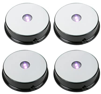Colorful Led Light Display Base, Display Stand for Crystals Glass Art Figurine Merchandise, Lighted Seven Color Changing Lights Display Holder 3 AAA Batteries Powered (Black,4 Pieces)