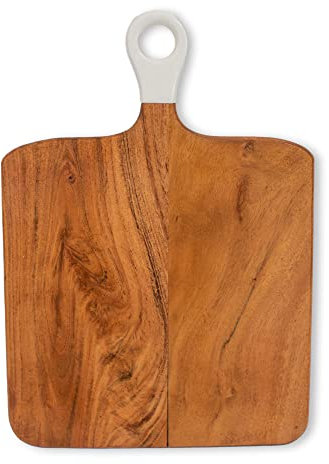 Jeanne Fitz Tabla de charcutería - Tabla cuadrada de madera de acacia blanca para charcutería, tamaño mediano, tabla de quesos para servir, regalo único para fiestas, inauguración de viviendas,