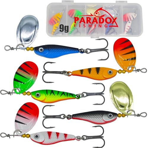 Paradox Fishing Spinner Sets 9g I 5 Stück I Barschköder Hechtköder Jigspinner Spin Jigs Spin Jig zum Barsch Angeln Spinnerbait - Spinnköder