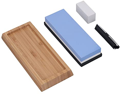 Ensemble De Pierre à Huile Double Face Grain 1000/6000 - Kit De Pierre à Aiguiser Avec Base En Bambou, Pince à Couteau Et Guide D'affûtage - Comprend une Pierre De Correction Et un Tampon En Silicone