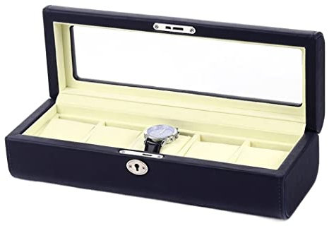 AMYSTY Uhrenkoffer Uhrenrolle Uhrenbox Uhrenschatulle Uhrenbox Aus PU-Leder Mit 5 Positionen, Uhrenorganisator, Schmuckschatulle Mit Schloss, Uhrenvitrine Uhrenetui Uhren Aufbewahrungsbox