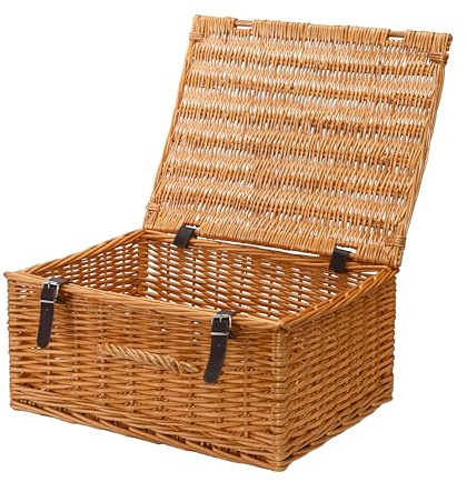 Wickerfield Large Honey Wicker Hamper with Lid, Gift Hamper Storage Basket