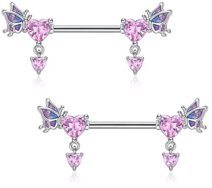 Besyvvin 2er Brustwarzenpiercing 14mm Chirurgenstahl Brustpiercing Nippel Brustwarze Piercing Ring Schmuck Damen Frau Rosa