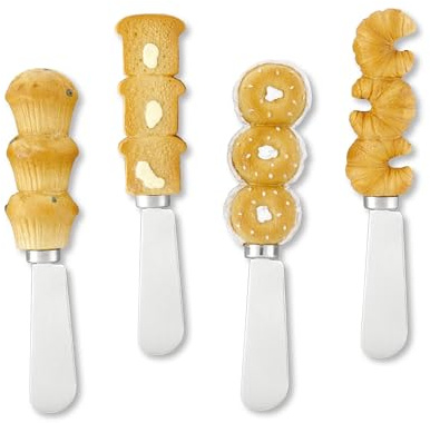 Supreme Housewares Breakfast Pastry Cheese Spreaders, Hand-Painted Resin Handles with Stainless Steel Blades for Spreading Cream Cheese, Butter, and Jam, Assorted Designs, Set of 4