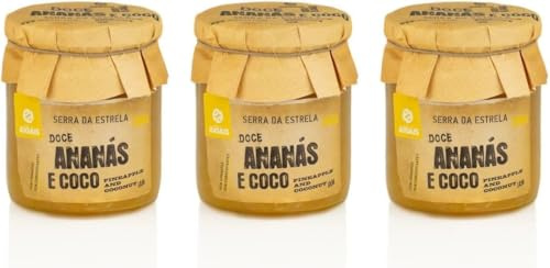 Confiture d'ananas et de noix de coco - Lot de 3 pots de 280g - Riche en vitamines A, B et C - Pour les desserts et les petits déjeuners - Sans Colorant ni Conservateur - Produit gourmet portugaise